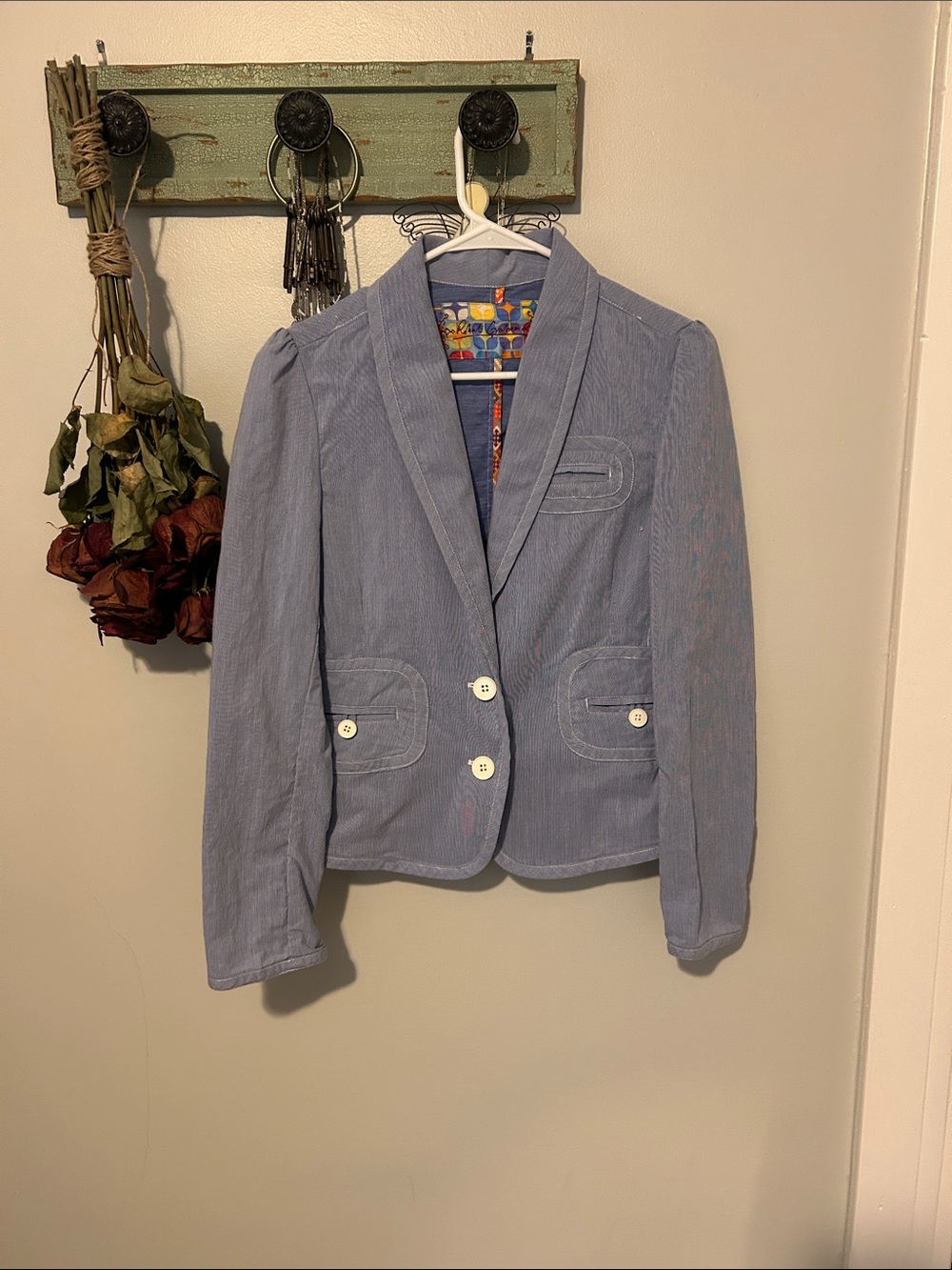 Light Blue Women's Pinstriped Blazer
